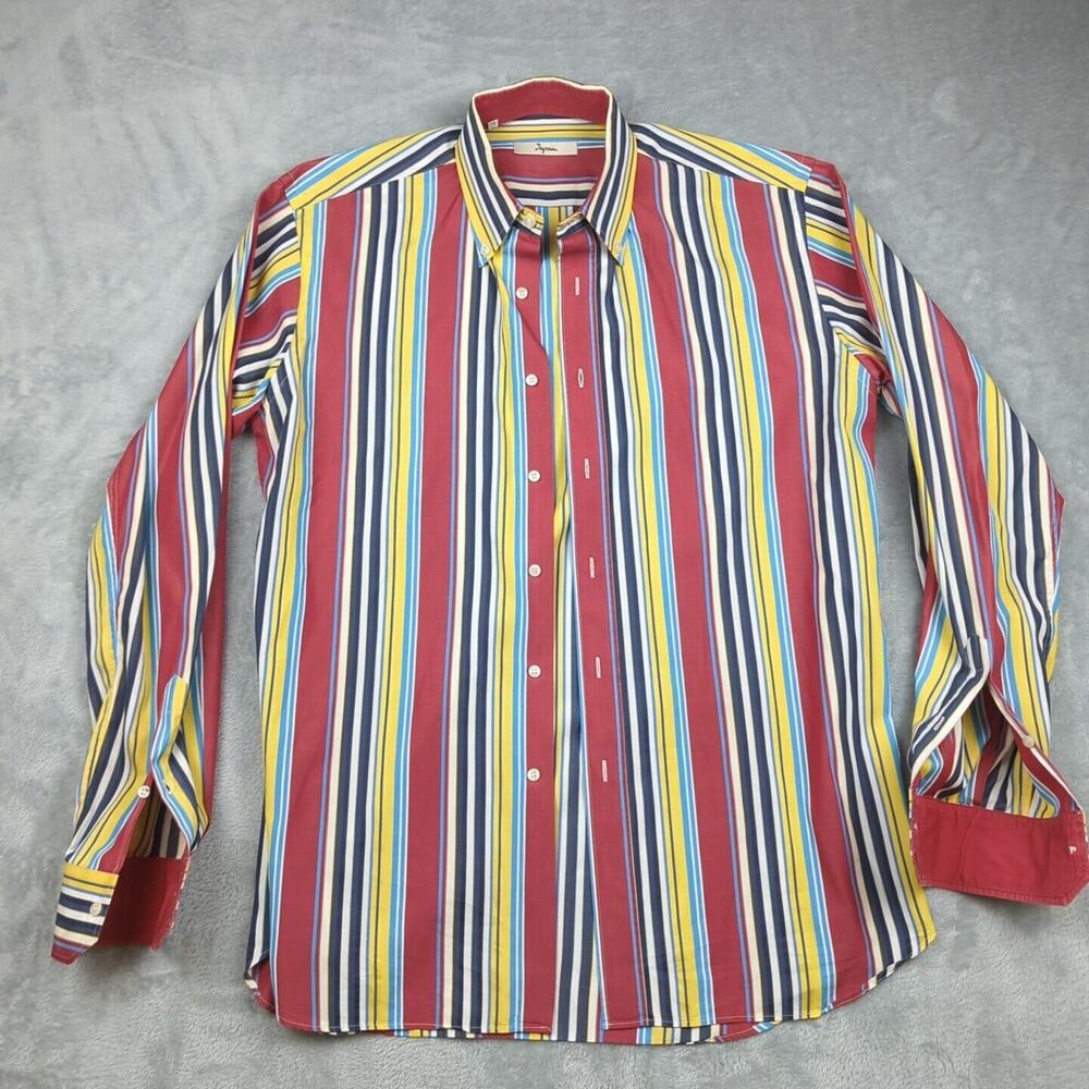 Men's Ingram Button‎ Up Shirt Size 16-41 Multicolored stripes 100% cotton